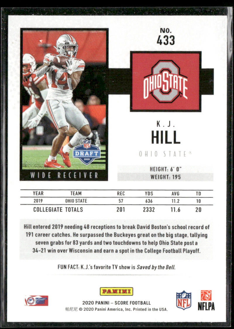 K.J. Hill 2020 Score Scorecard #433 RC Ohio State Buckeyes