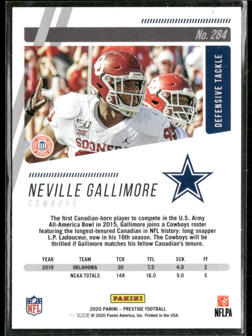 Neville Gallimore 2020 Panini Prestige #284 RC Dallas Cowboys