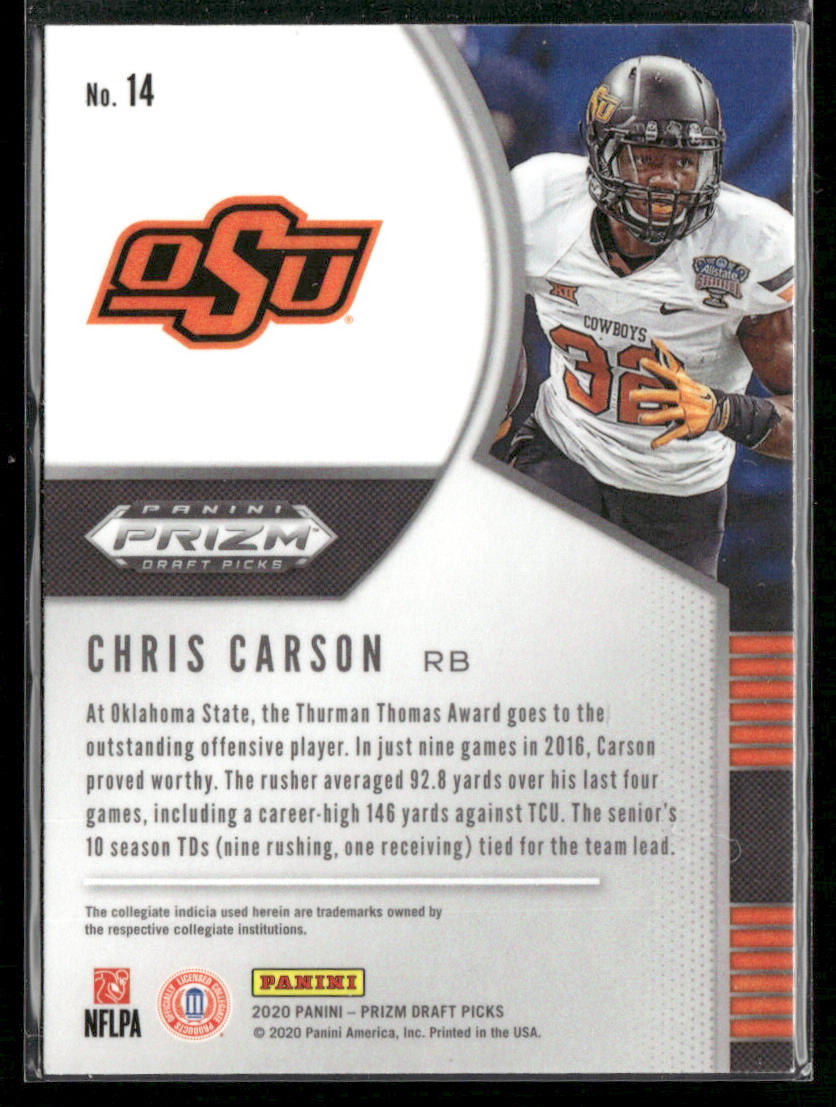 Chris Carson 2020 Panini Prizm Draft Picks #14 Oklahoma State Cowboys
