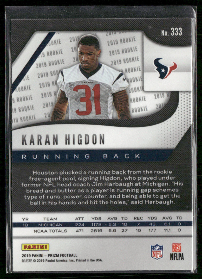Karan Higdon 2019 Panini Prizm #333 RC Houston Texans