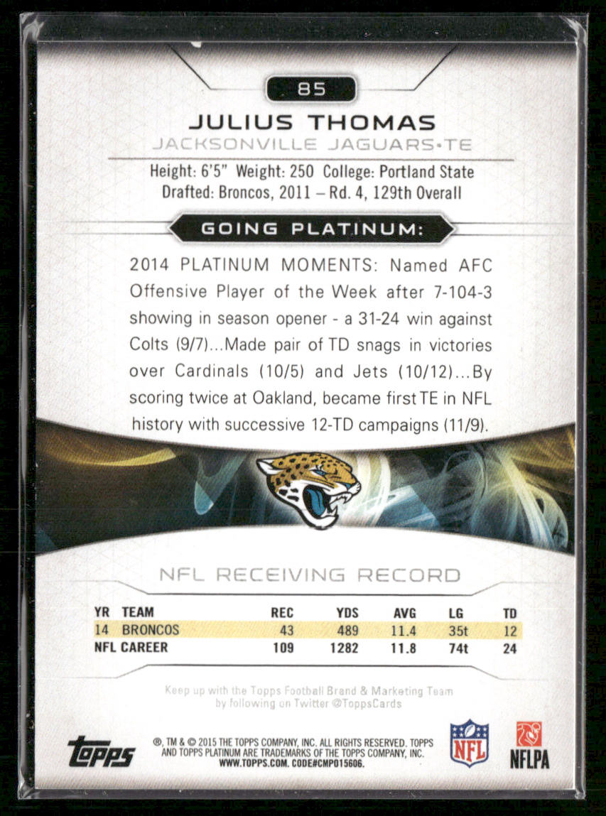 Julius Thomas 2015 Topps Platinum Gold #85 Jacksonville Jaguars