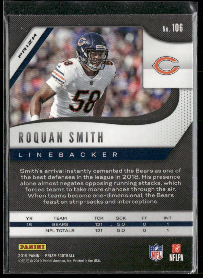 Roquan Smith 2019 Panini Prizm Red White and Blue #106 Chicago Bears