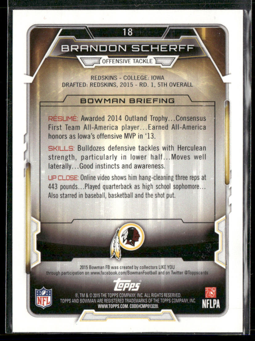 Brandon Scherff 2015 Bowman Rookies Black #18 RC Washington Redskins