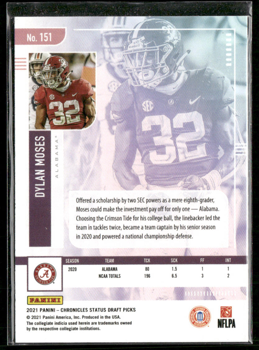 Dylan Moses 2021 Panini Chronicles Draft Picks #151 Alabama Crimson Tide
