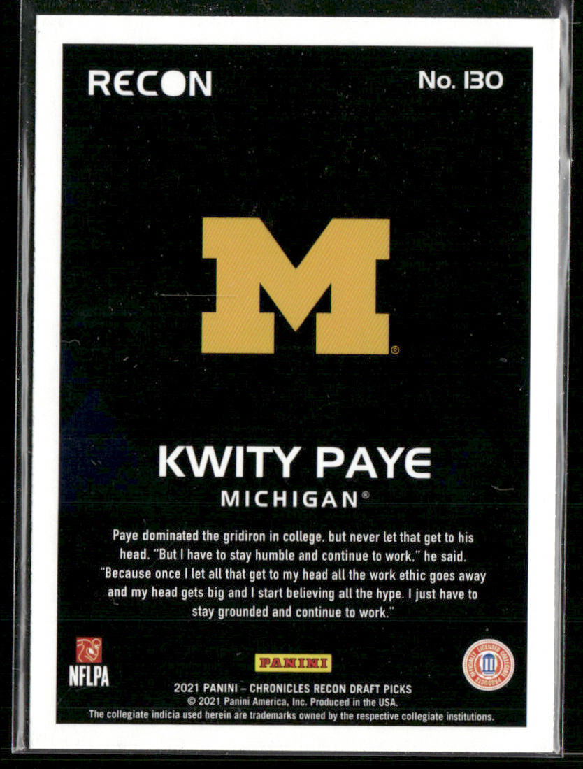 Kwity Paye 2021 Panini Chronicles Draft Picks #130 Michigan Wolverines