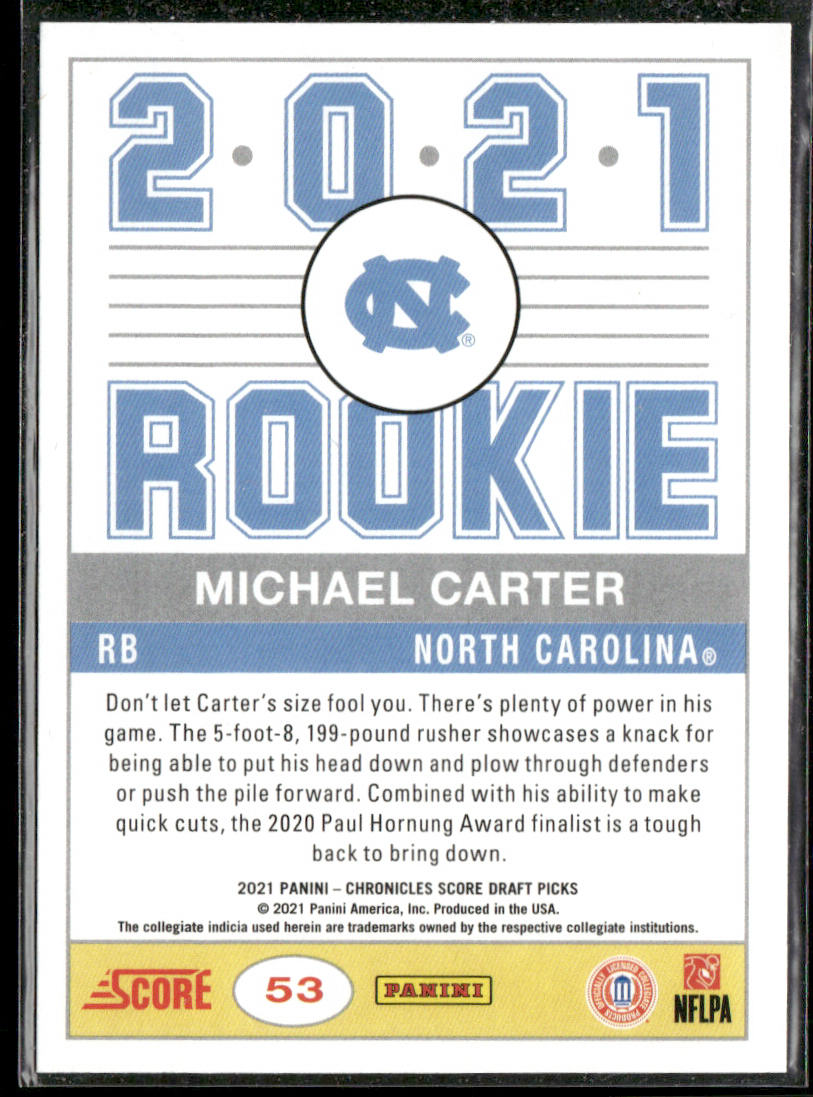 Michael Carter 2021 Panini Chronicles Draft Picks #53 North Carolina Tar Heels