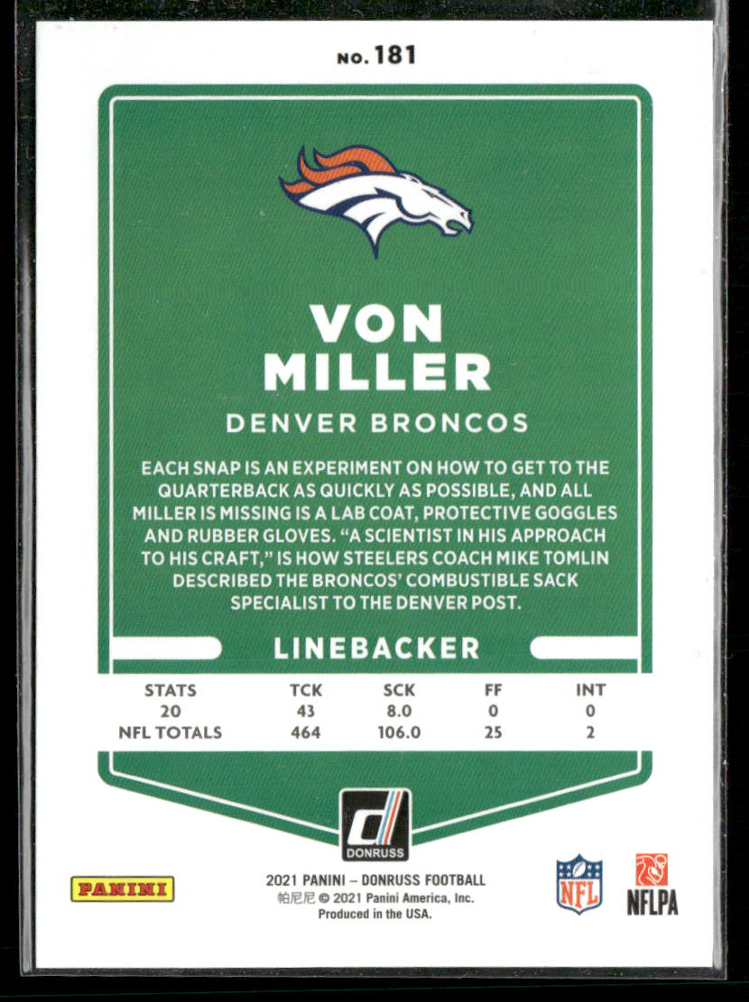 Von Miller 2021 Donruss #181b No Helmet Denver Broncos