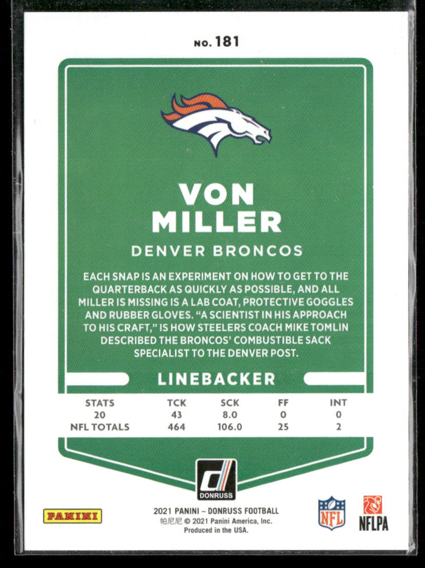 Von Miller 2021 Donruss #181 No Helmet Denver Broncos