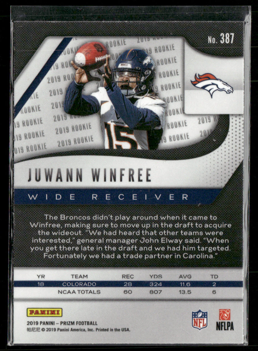Juwann Winfree 2019 Panini Prizm #387 RC Denver Broncos