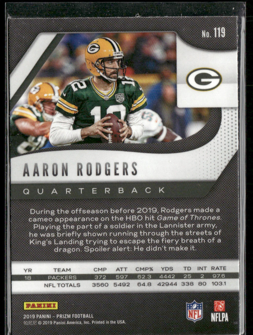 Aaron Rodgers 2019 Panini Prizm #119 Green Bay Packers