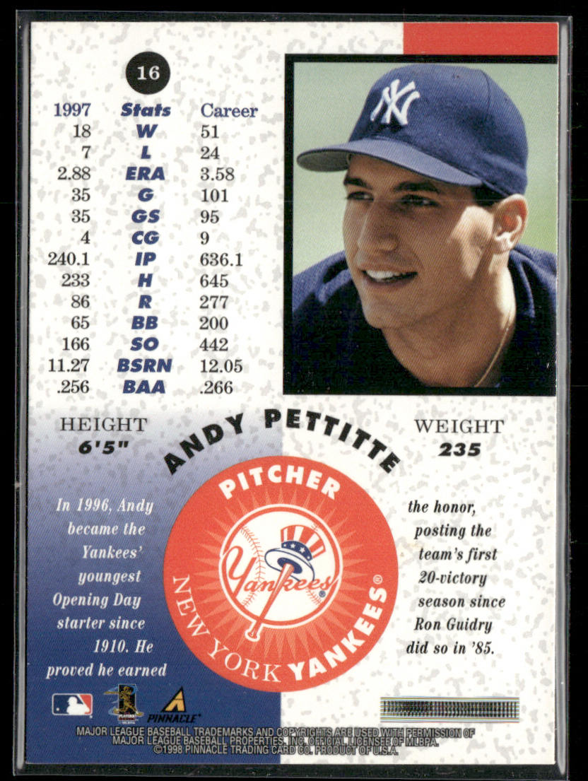 Andy Pettitte 1998 Pinnacle Mint Collection Bronze #16 New York Yankees