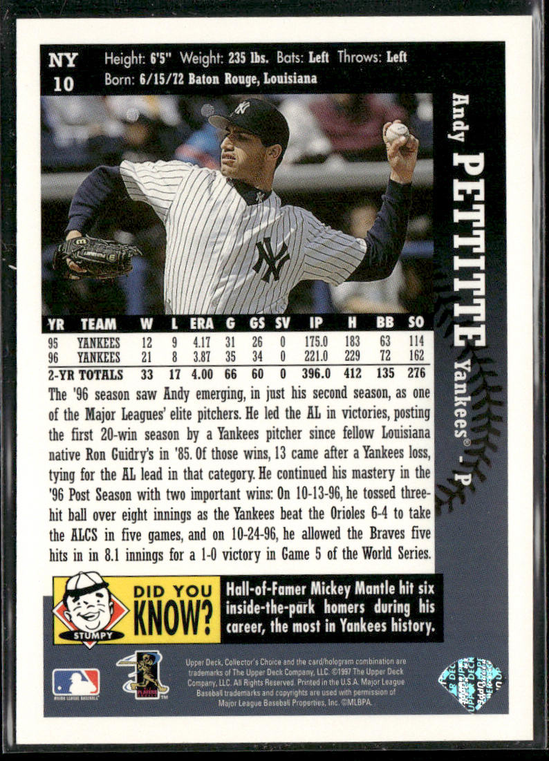 Andy Pettitte 1997 Collector's Choice New York Yankees #NY10 New York Yankees
