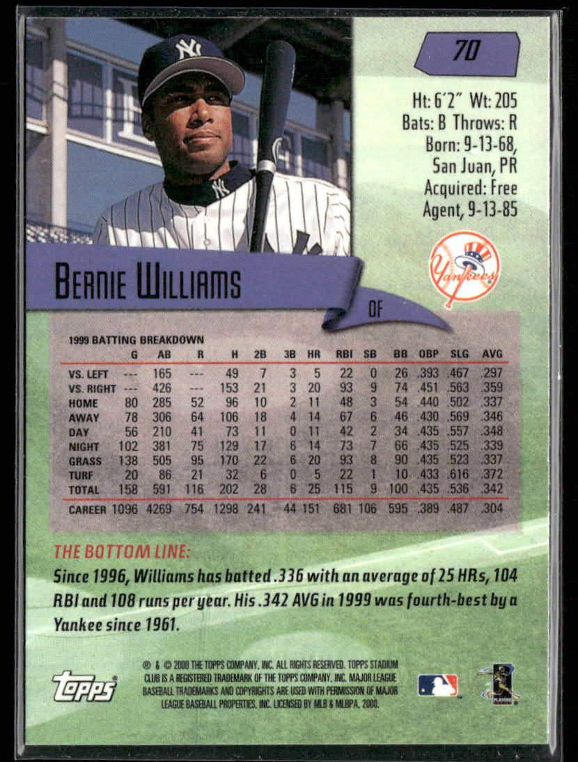 Bernie Williams 2000 Stadium Club #70 New York Yankees