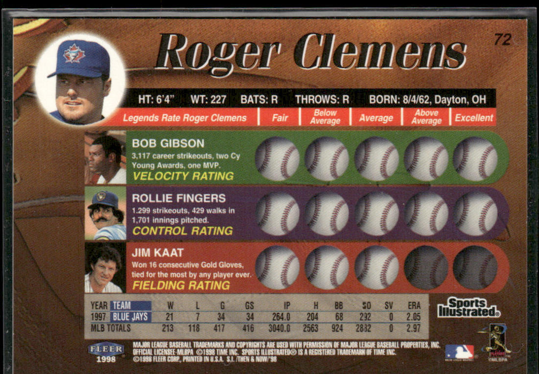 Roger Clemens 1998 Sports Illustrated Then and Now #72 Toronto Blue Jays