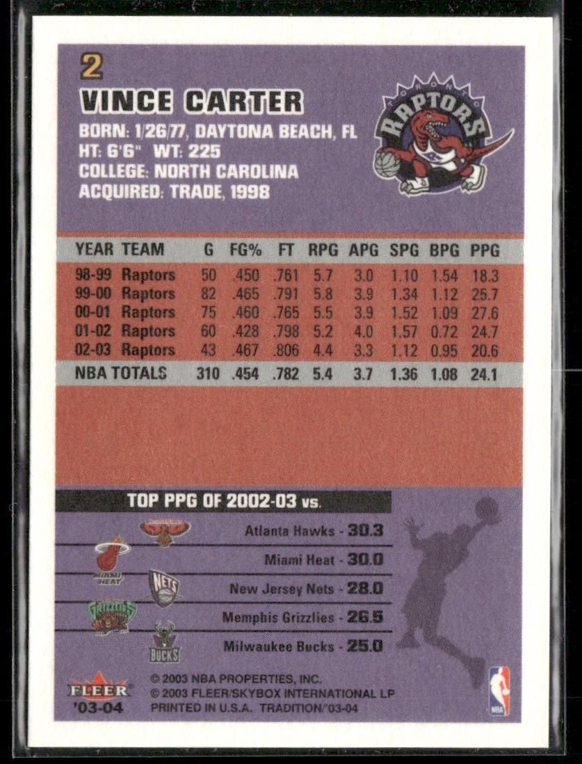 Vince Carter 2003-04 Fleer Tradition #2 Toronto Raptors