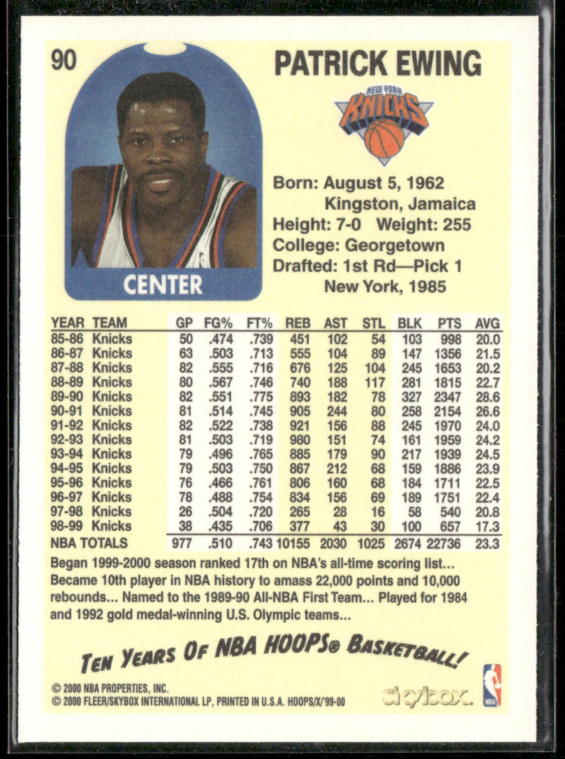 Patrick Ewing 1999-00 Hoops Decade #90 New York Knicks