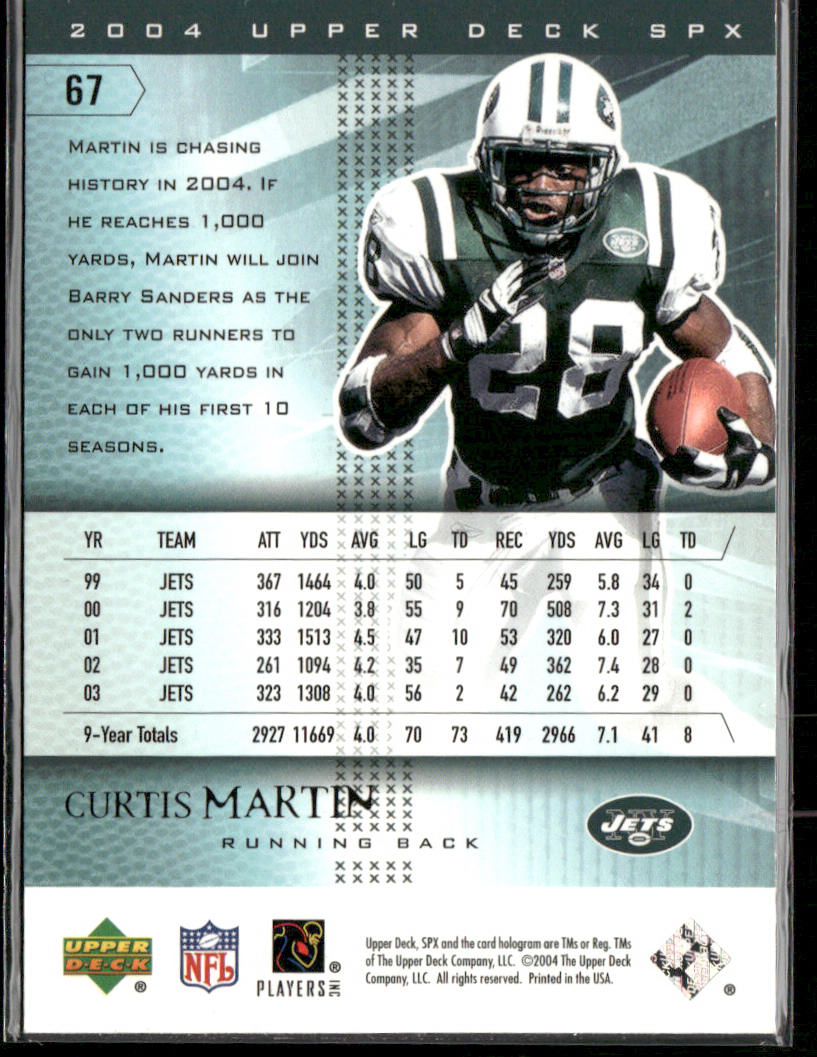 Curtis Martin 2004 SPx #67 New York Jets