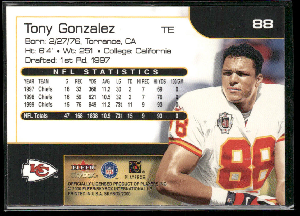 Tony Gonzalez 2000 SkyBox #88 Kansas City Chiefs