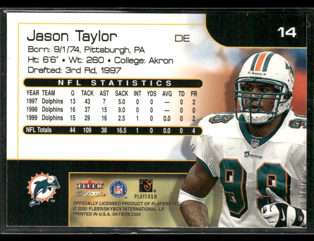 Jason Taylor 2000 SkyBox #14 Miami Dolphins