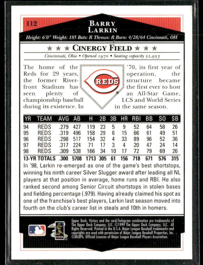 Barry Larkin 1999 Upper Deck Victory #112 Cincinnati Reds