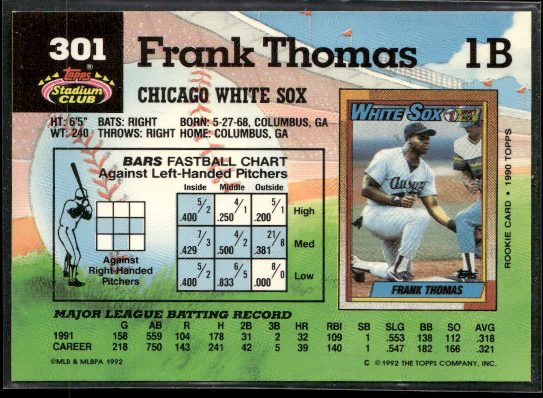 Frank Thomas 1992 Stadium Club #301 Chicago White Sox