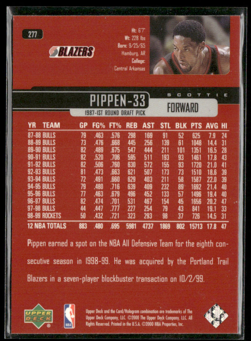 Scottie Pippen 1999-00 Upper Deck #277 Portland Trail Blazers