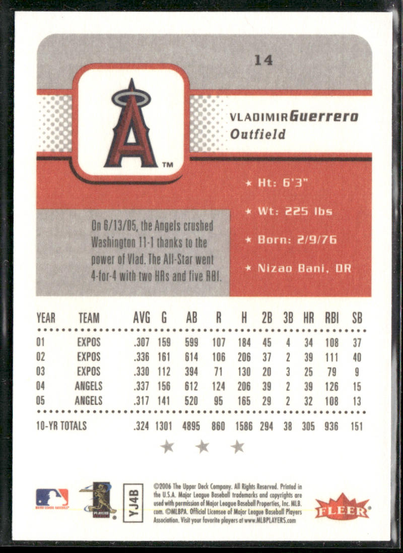Vladimir Guerrero 2006 Fleer #14 Los Angeles Angels