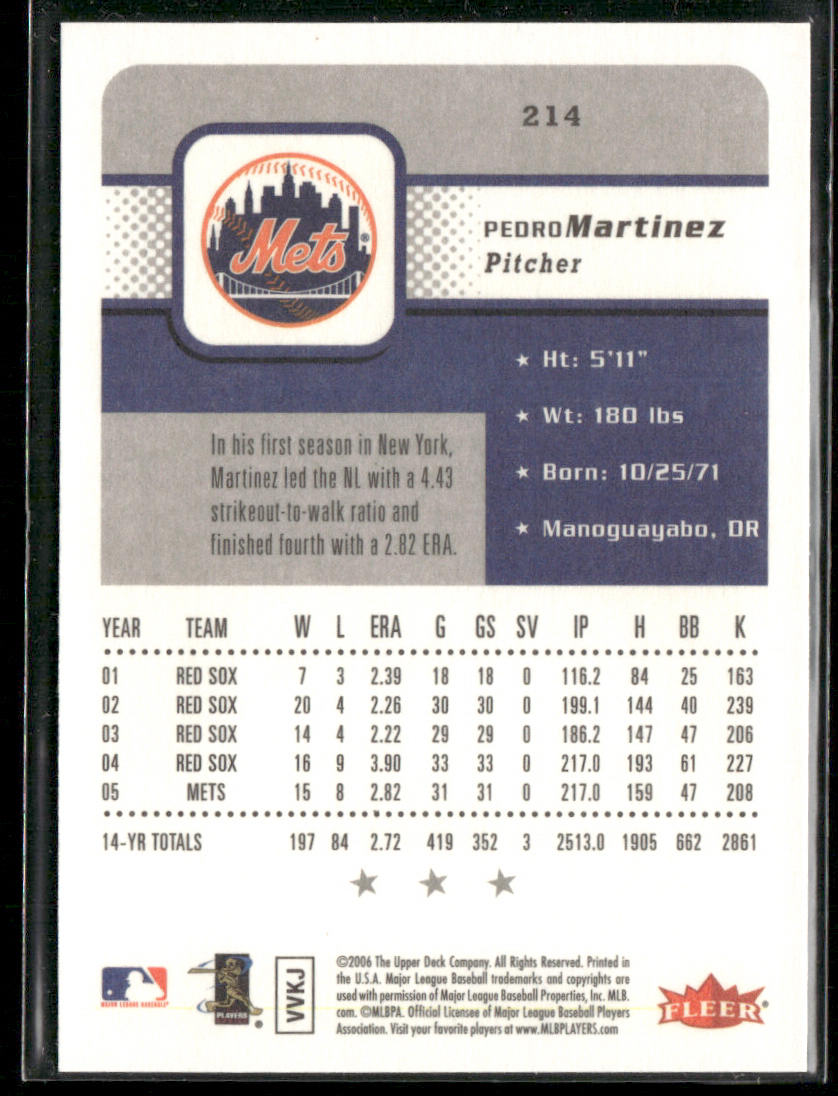 Pedro Martinez 2006 Fleer #214 New York Mets