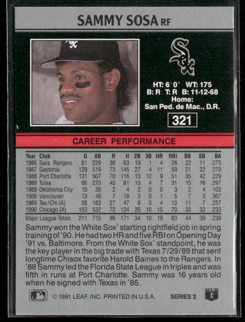Sammy Sosa 1991 Leaf #321 Chicago White Sox