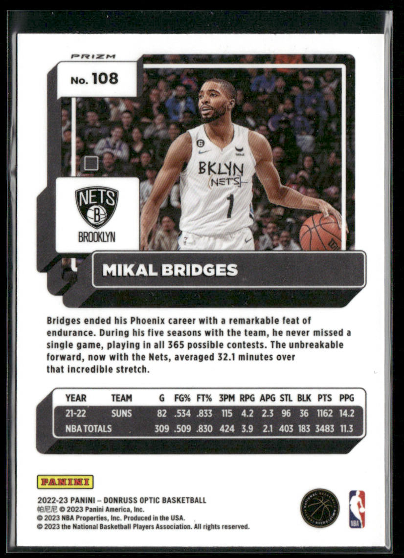 Mikal Bridges 2022-23 Donruss Optic Hyper Pink #108 Brooklyn Nets