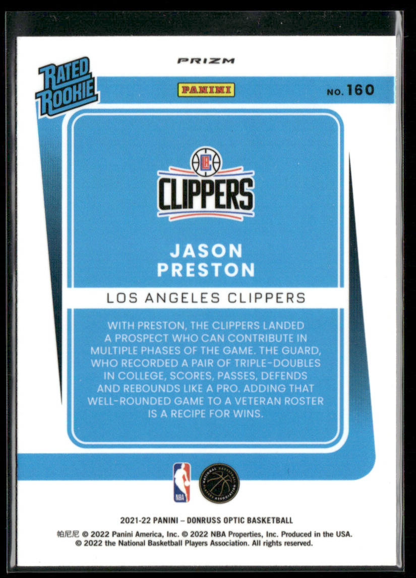 Jason Preston 2021-22 Donruss Optic Fanatics Box Set #160 RC Clippers