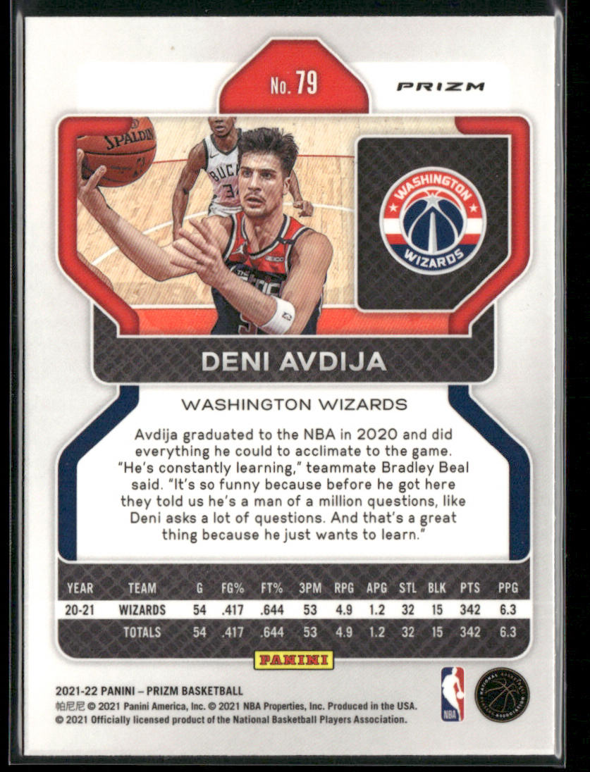 Deni Avdija 2021-22 Panini Prizm Red White and Blue #79 Washington Wizards