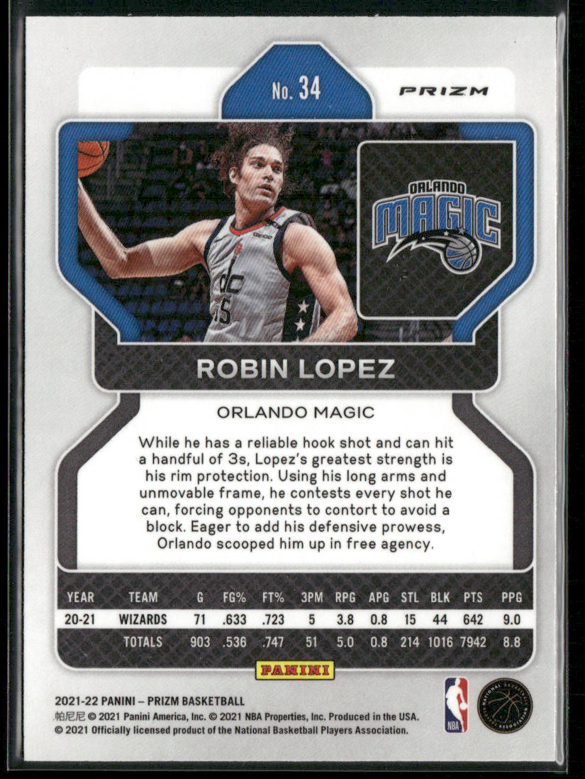 Robin Lopez 2021-22 Panini Prizm Green #34 Orlando Magic