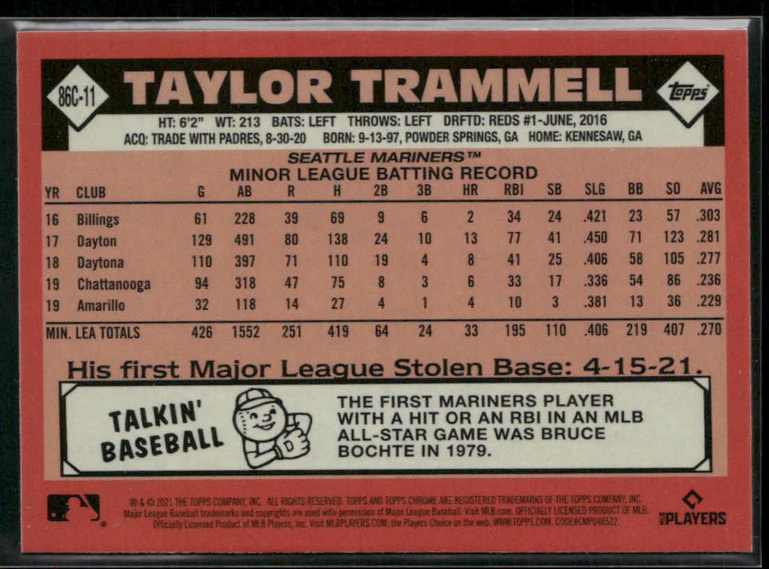 Taylor Trammell 2021 Topps Update 1986 Topps Chrome #86C-11 Seattle Mariners