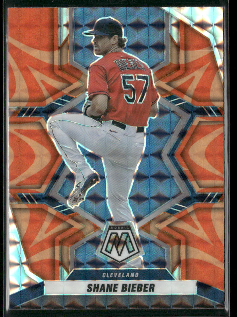 Shane Bieber 2022 Panini Mosaic Reactive Orange Mosaic #195 Cleveland Guardians