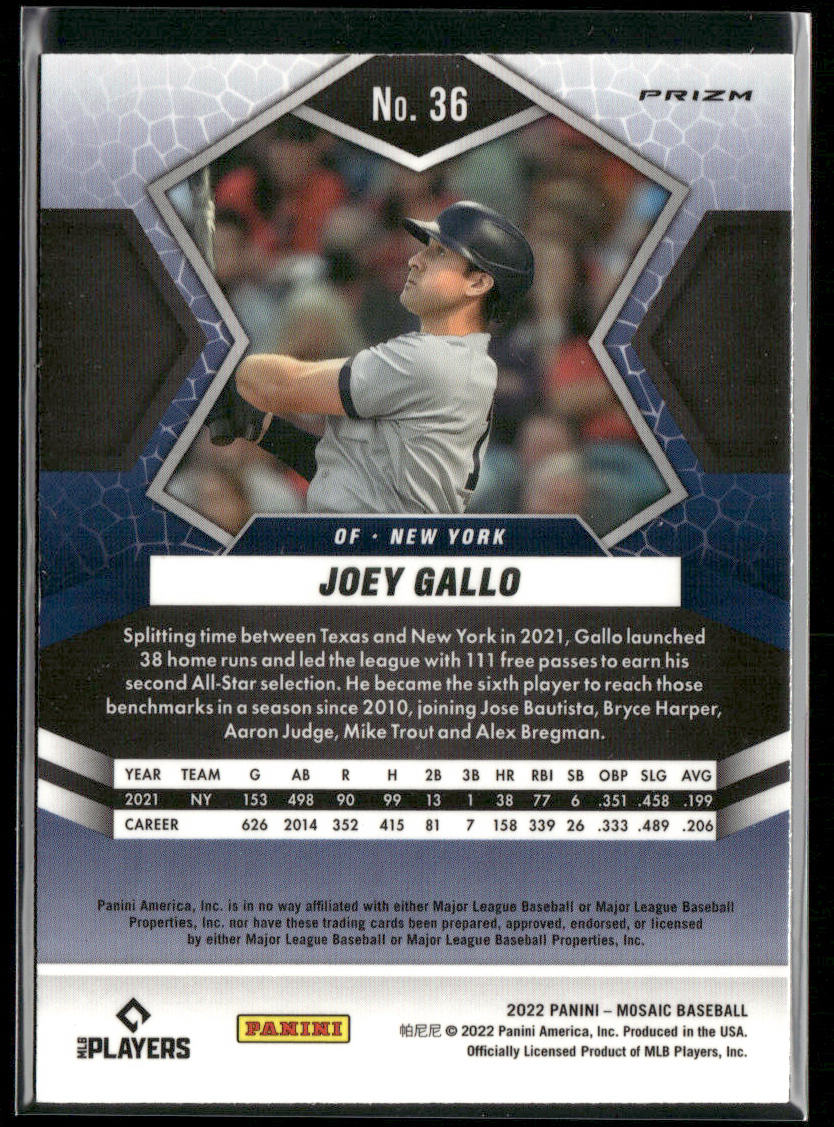 Joey Gallo 2022 Panini Mosaic Reactive Orange Mosaic #36 New York Yankees