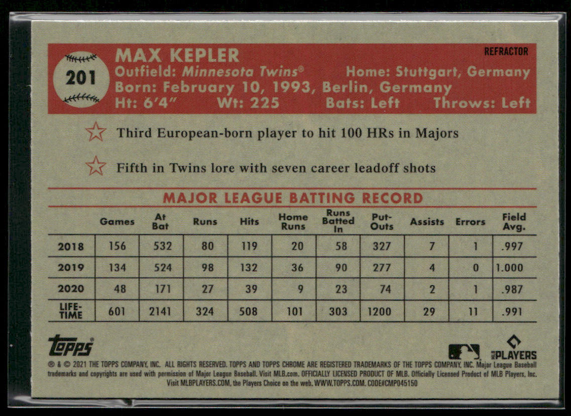Max Kepler 2021 Topps Chrome Platinum Anniversary Prism Refractor #201 Twins