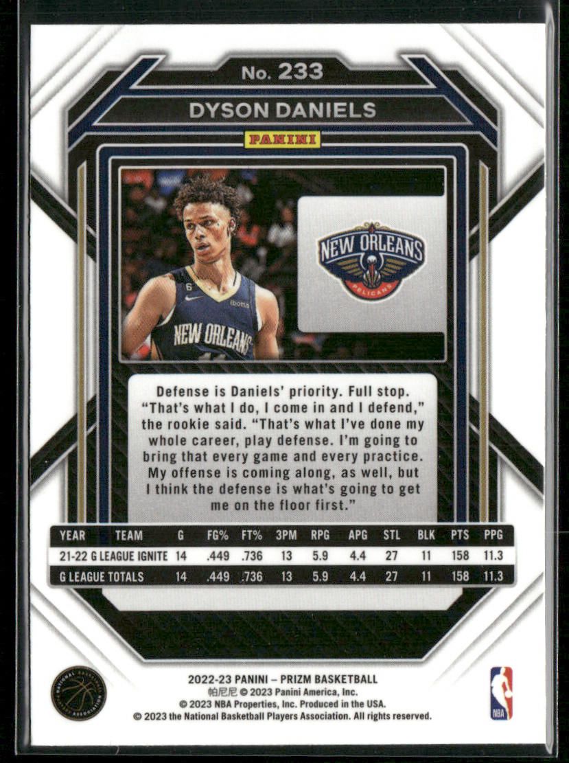 Dyson Daniels 2022-23 Panini Prizm #233 New Orleans Pelicans