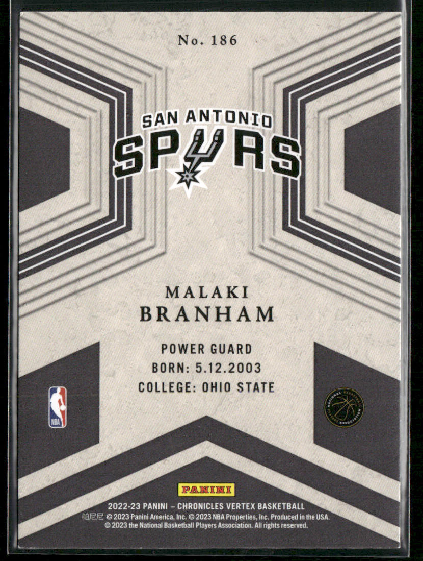 Malaki Branham 2022-23 Panini Chronicles #186 RC San Antonio Spurs