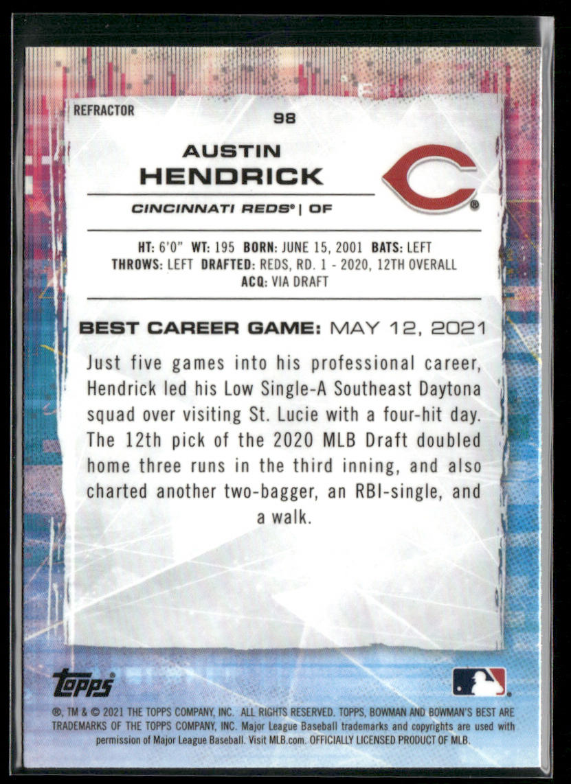 Austin Hendrick 2021 Bowman's Best Refractor #98 Cincinnati Reds