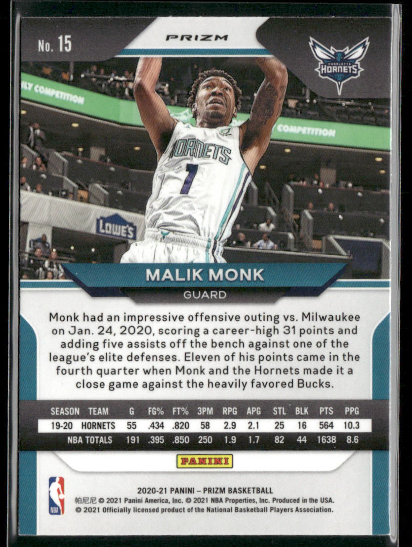 Malik Monk 2020-21 Panini Prizm Red, White and Blue Prizms #15 Charlotte Hornets