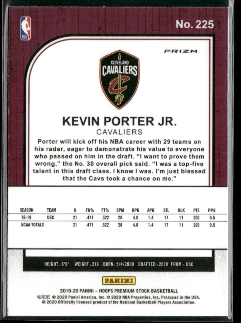 Kevin Porter Jr. 2019-20 Hoops Premium Stock Prizms Green #225 RC Cavaliers