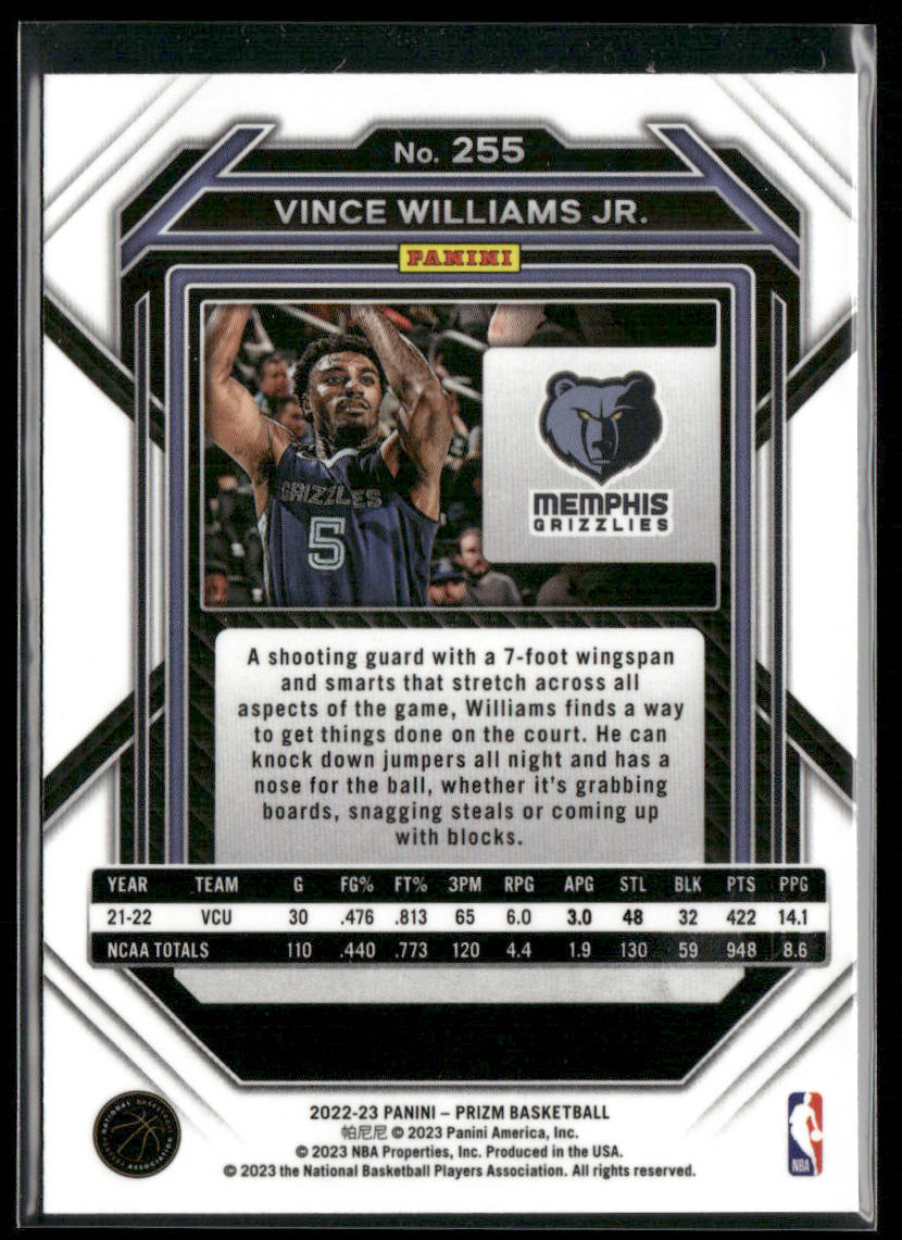 Vince Williams Jr. 2022-23 Panini Prizm #255 RC Memphis Grizzlies