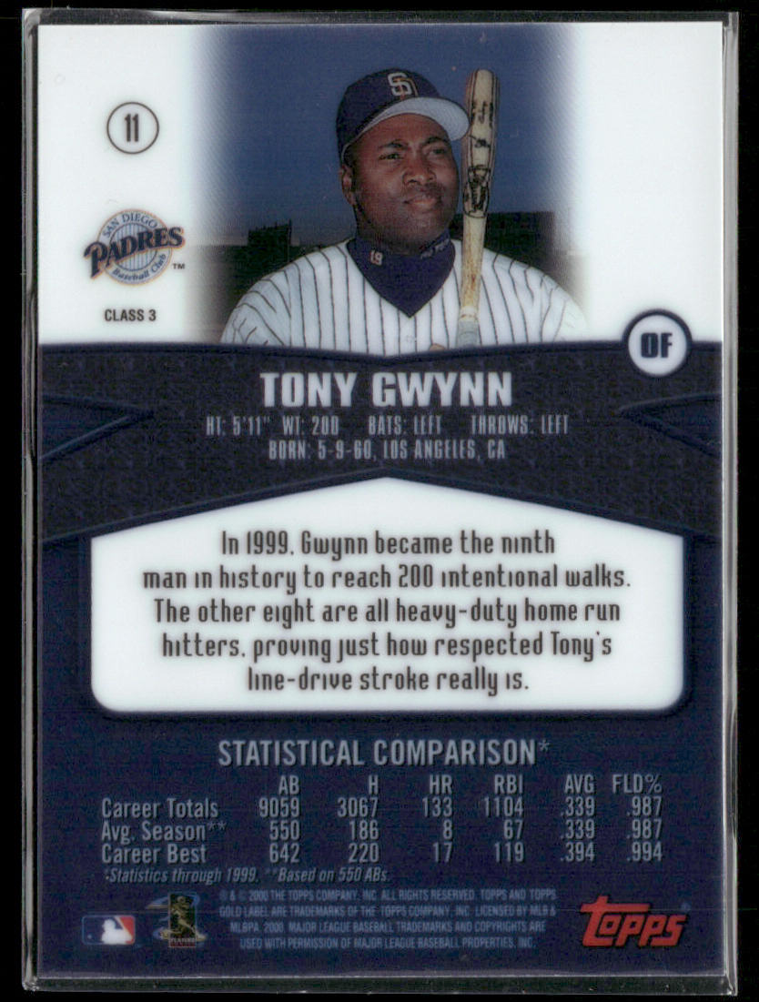 Tony Gwynn 2000 Topps Gold Label Class 3 #11 San Diego Padres