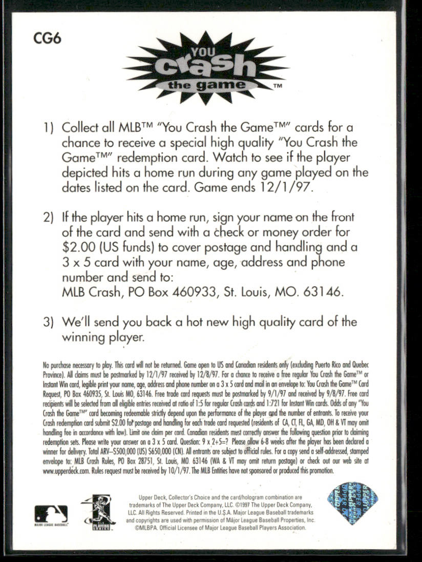 Cal Ripken Jr. 1997 Collector's Choice You Crash the Game #CG6c Aug 8-10 W