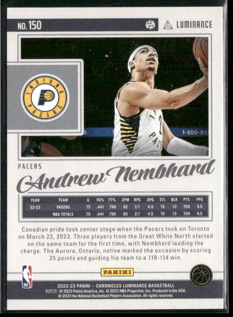 Andrew Nembhard 2022-23 Panini Chronicles #150 RC Indiana Pacers