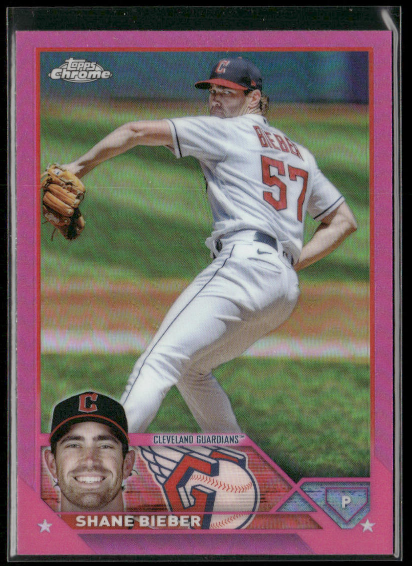Shane Bieber 2023 Topps Chrome Pink Refractors #118 Cleveland Guardians