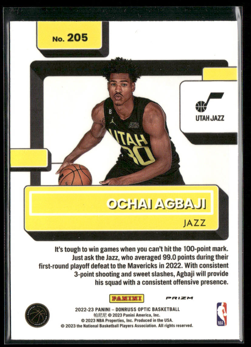 Ochai Agbaji 2022-23 Donruss Optic Hyper Pink #205 Utah Jazz