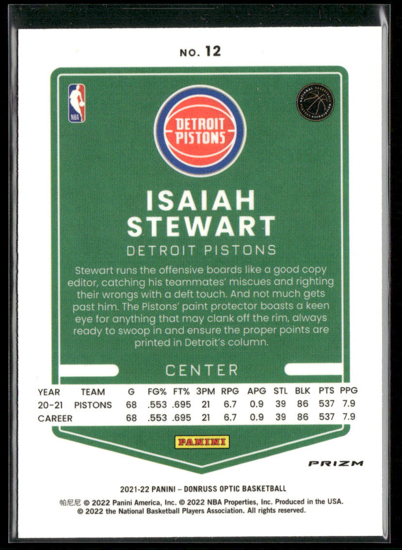 Isaiah Stewart 2021-22 Donruss Optic Holo #12 Detroit Pistons