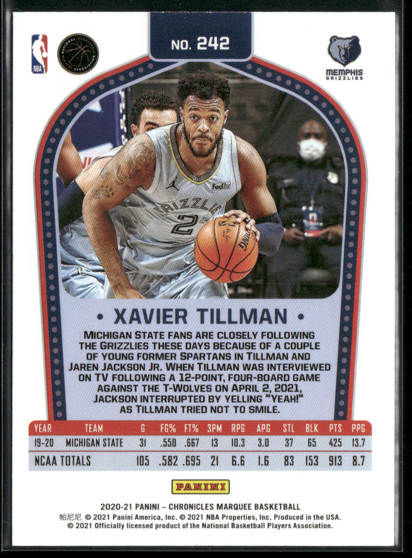 Xavier Tillman 2020-21 Panini Chronicles #242 RC Memphis Grizzlies